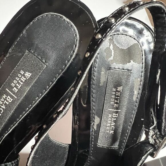 White House Black Market Womens 8M Black Leather Heel Slip On Sling Back Studded - Picture 12 of 13
